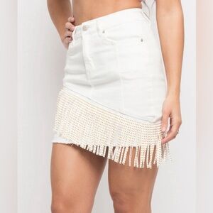 NWT Studded Fringe Festival White Denim Stretch Mini American Bazi Small